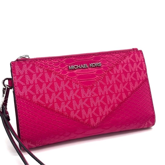 Michael Kors Double Zip Wallet Wristlet Electric Pink Multi (NWT) - Picture 3 of 9